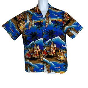 Vintage Royal Creations Hawaii Bright Car Surfboard Aloha Beach Shirt Men's XL